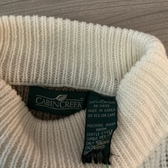 Cabin Creek Brown and Cream Crew Neck Sweater with Geometric Design - Picture 4 of 5